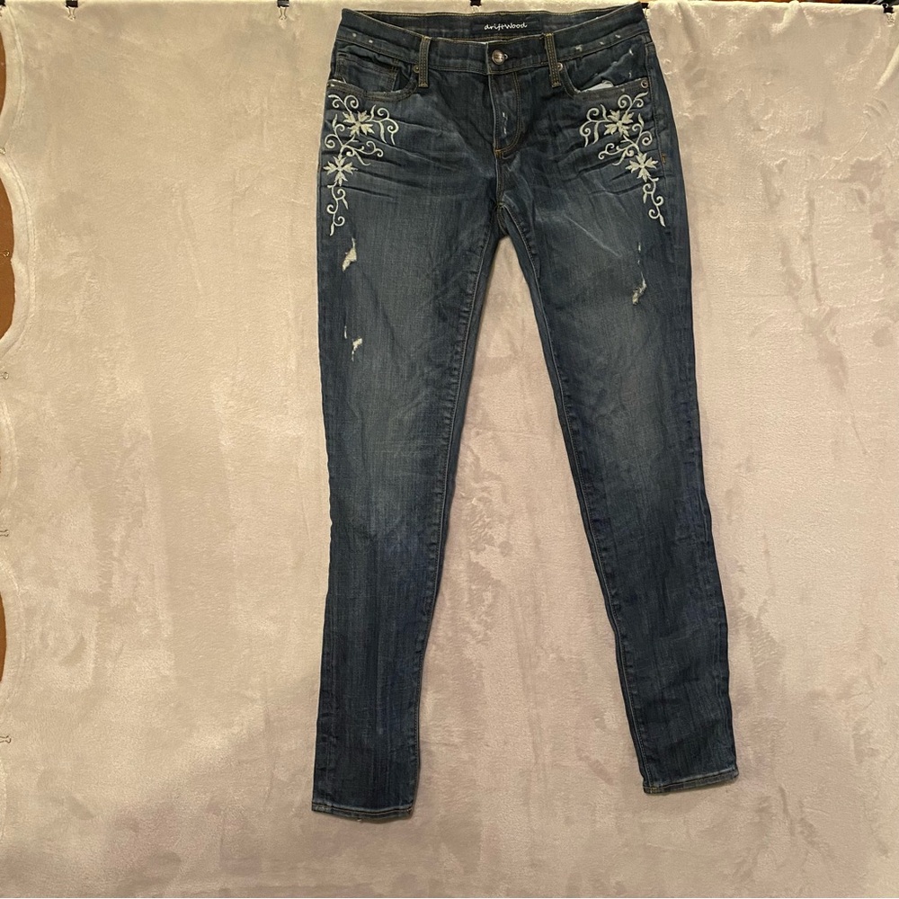 Driftwood Aubrey Jean Women’s 28 Blue Denim Floral Embroidery Low Rise Straight